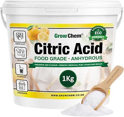 Grow Chem Citric Acid Food Grade 1Kg Bucket – Anhydrous Cleanser & Preserver