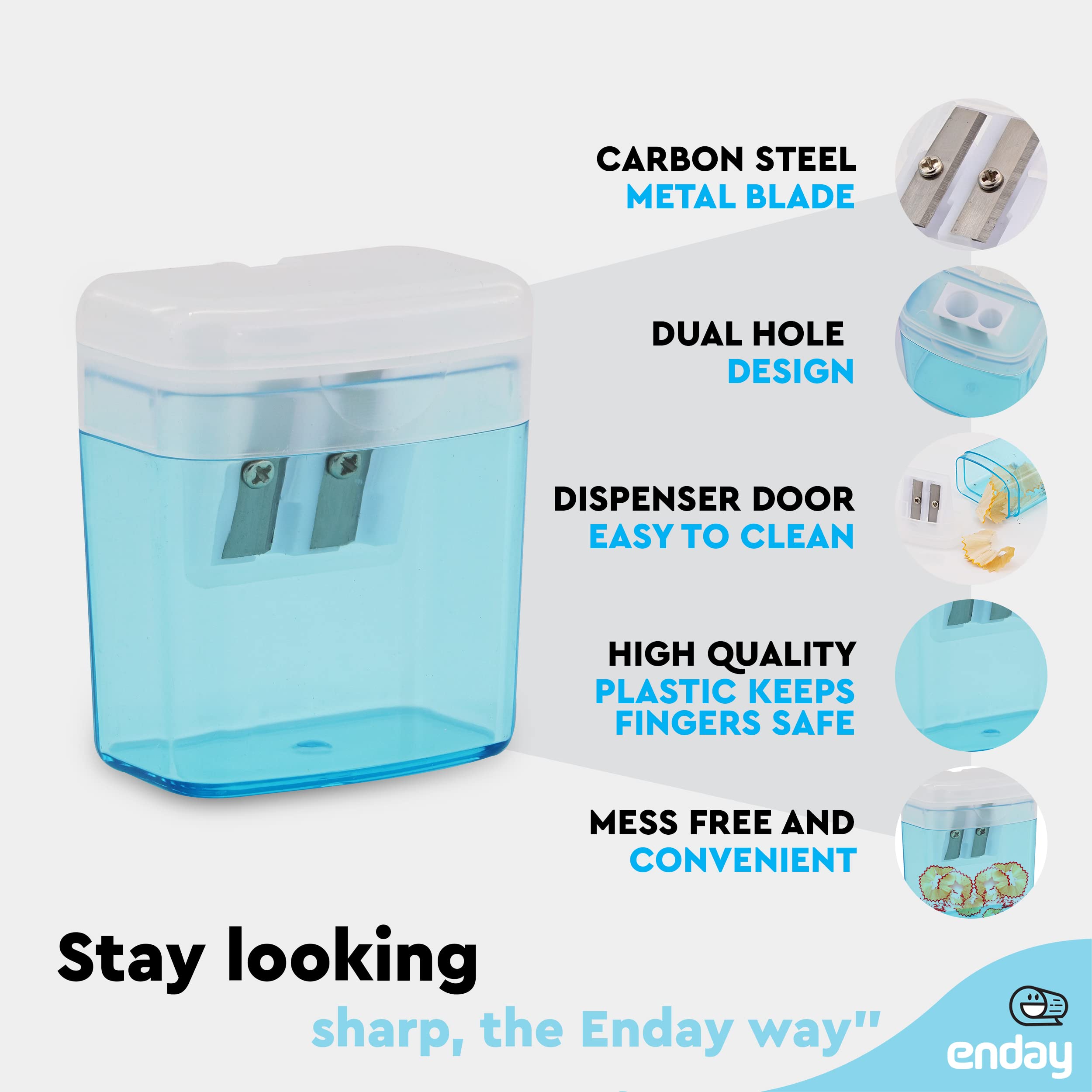 Pencil Sharpener Dual Hole Manual Blue, Jumbo Crayon Sharpener with Cover and Bin, Handheld Color Pencil Sharpeners for Large & Standard Pencils, Also Available in Red, Green, Purple, 1 Pc – by Enday