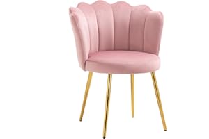 ZOBIDO Modern Velvet Chairs Comfy Upholstered Vanity Chairs for Bedroom Armchair Dining Chairs with Golden Metal Legs Petal Shape Back Vanity Desk Chair, for Women, for Kids, for Girls(Bright Pink)