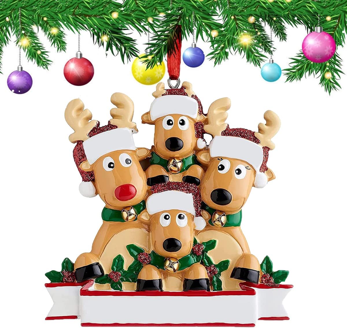 Wreath Hangers - 2022 Personalized Christmas Ornament, Mini Deer Christmas Tree Decorations, DIY Christmas Trees Hanging Ornaments for Gift, Indoor Resin Christmas Ornaments in 2022, Family 2-6