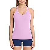 ATTRACO Ribbed Workout Tank Tops for Women with Built-in Bra V Neck Rackback Going Out Camisole