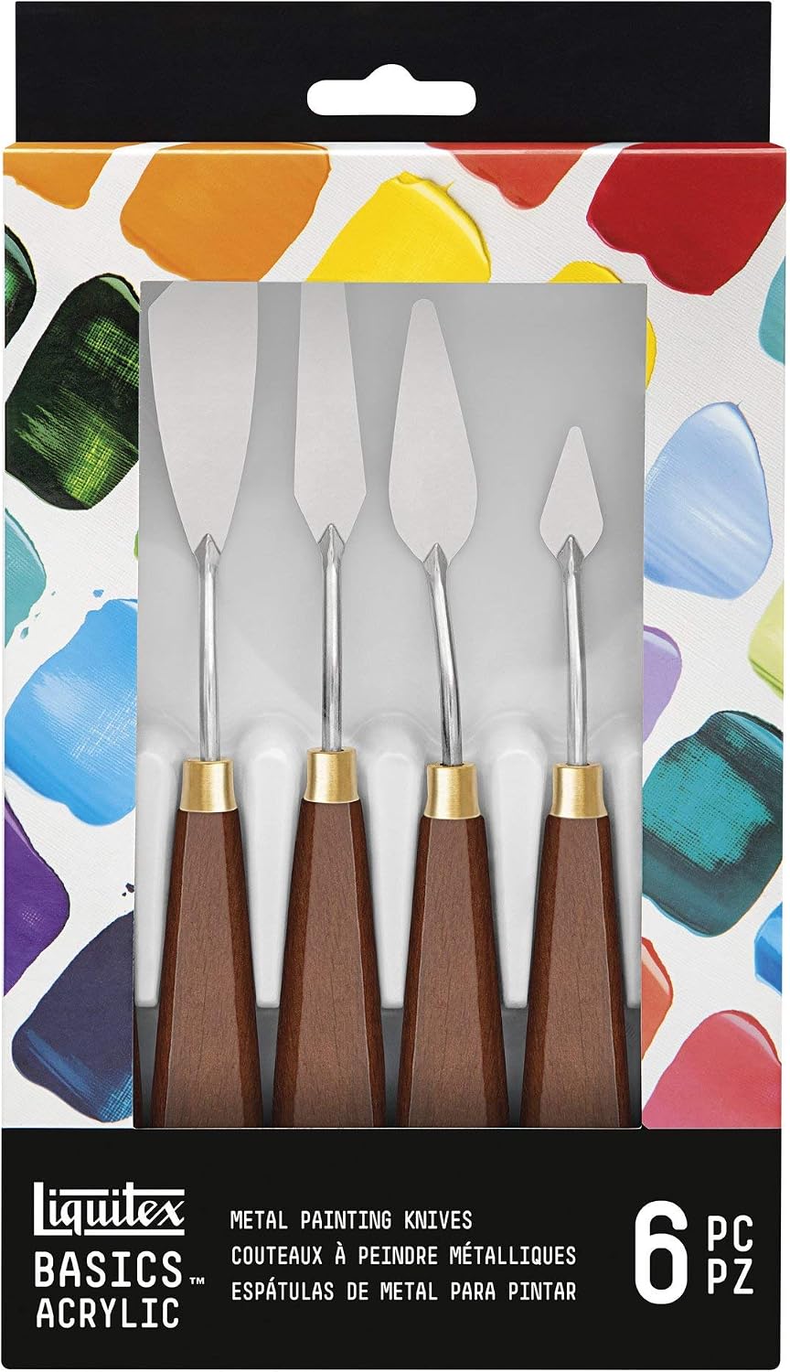 LIQUITEX Basics Knife Set including Rustproof Elastic Metal Blade for Acrylic Oil Paints 6 Palette Knives, None