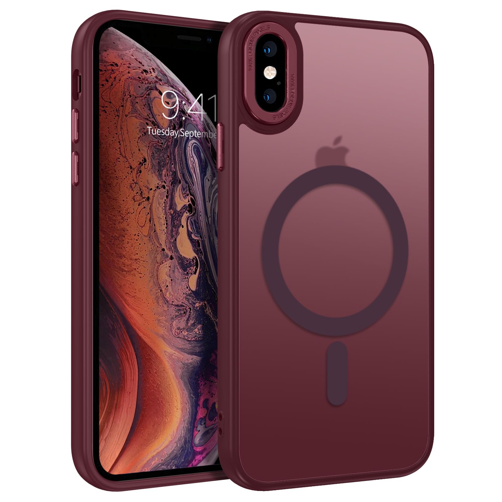 BENTOBEN for iPhone X/XS Case Magnetic [Compatible with MagSafe],Translucent Matte Back Anti-yellow Slim Soft TPU Military Grade Shockproof Women Men Protective Phone Cover for iPhone X/XS, Burgundy