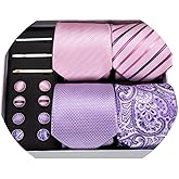 Barry.Wang Designer Mens Tie Sets Collection, Eleagnt Gift Box Tie Clips Handkerchief Cufflink Set
