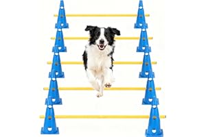HFYZZ Dog Agility Hurdle Cone Set, 10er 12.5Inch Agility Cones and 5er 31.5Inch Agility Rods, Height Adjustable Crossbar for Dog Obstacle Course Rehabilitation & Beginners
