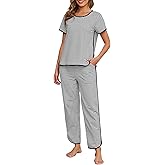 Namatime Womens Pajama Sets Cotton 2 Piece Lounge Set Stripe Short Sleeve Pj Set Comfy Loungewear Sleepwear with Pockets