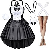 Classic Women Fancy Bunny Costume Girl Dress Tuxedo Style Black Dress Cosplay Costume Tail Ears Stockings Gloves Set