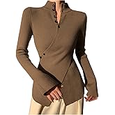SweatyRocks Women's Criss Cross Wrap Sweaters Long Sleeve Fitted Knit Cozy Pullover Winter Tops Coffee Brown Small