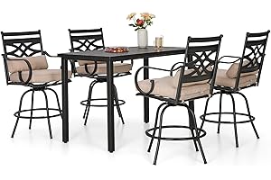 Sophia & William 5 Piece Patio Bar Set, Patio High Dining Set with 4 Swivel Bar Stools and 1 Rectangular Bar Table, All-Weather Outdoor Furniture with Seat Cushions