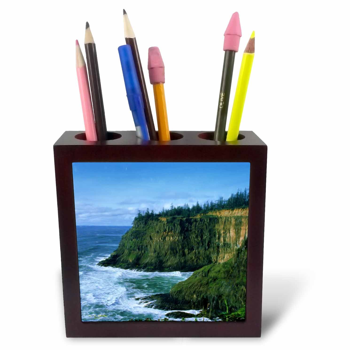 3dRose Digital Oil Painting Oregon Coast High Cliffs Pounding Waves Ocean-Tile Pen Holder, 5-Inch (Ph_24852_1), 5 Inches