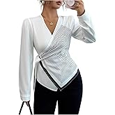 Floerns Women's Elegant Wrap Tie Side Long Sleeve Shirts Geo Work Business Casual Blouses