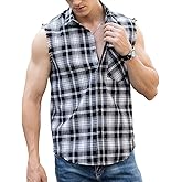 LOGEEYAR Men's Sleeveless Shirt Plaid Flannel Button Down Casual Vest Shirts