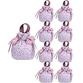 Liobelon 8 Pieces Floral Small Gift Bag with Handles, Drawstring Candy Pouch, Tea Party Favor Bags, Floral Thank You Gift Bags for Wedding Birthday Bridal Shower Baby Shower(Purple)