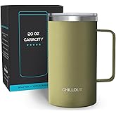 CHILLOUT LIFE Stainless Steel 20 oz Vacuum Insulated Coffee Mug with Handle and Lid, Large Thermal Camping Coffee Mug Cup with Durable Sliding Lid for Men & Women, Keeps your Beverages Hot/Cold