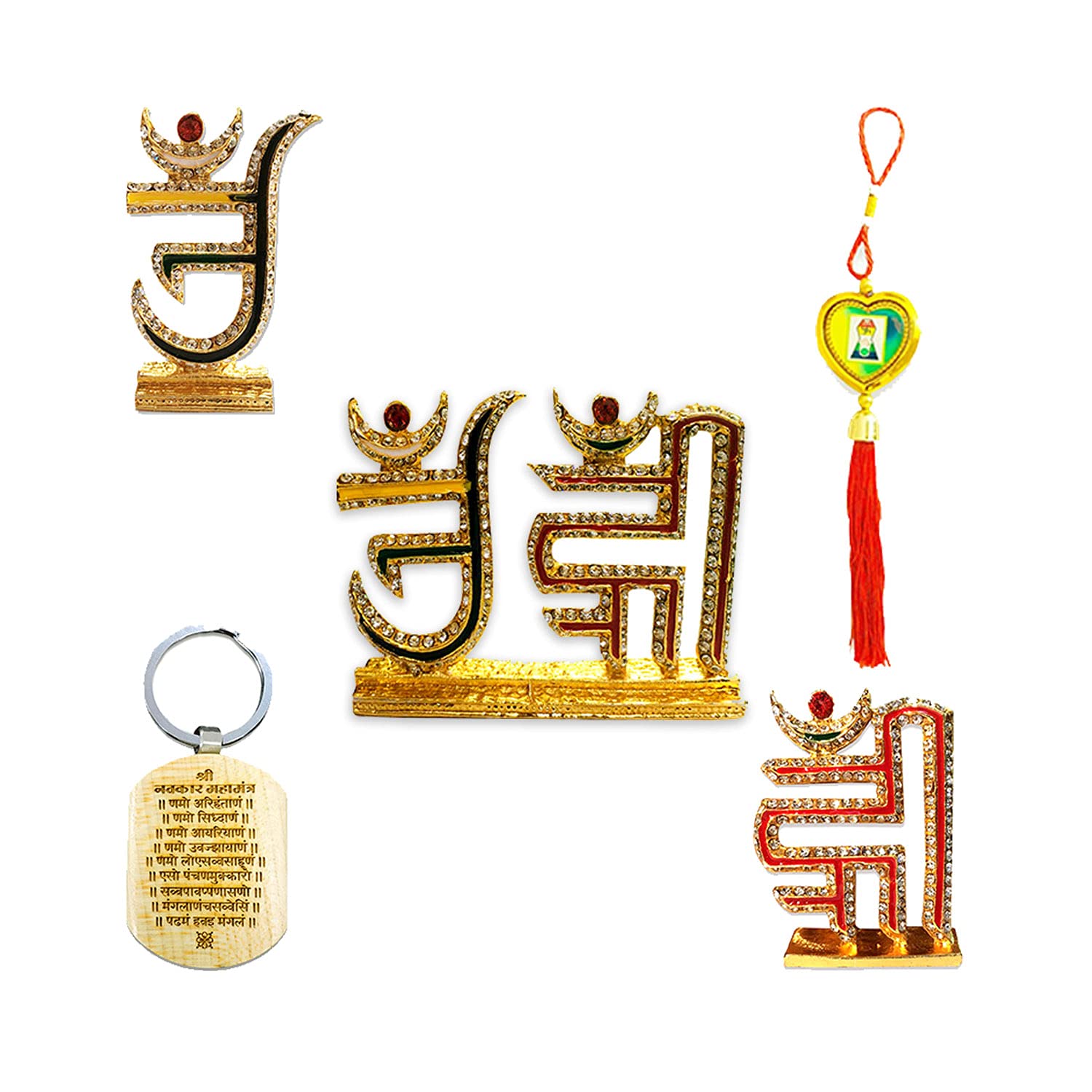 Combo of Jain Navkar Mantra Key Chain, Car Hanging, Om, Hrim, Om Hrim