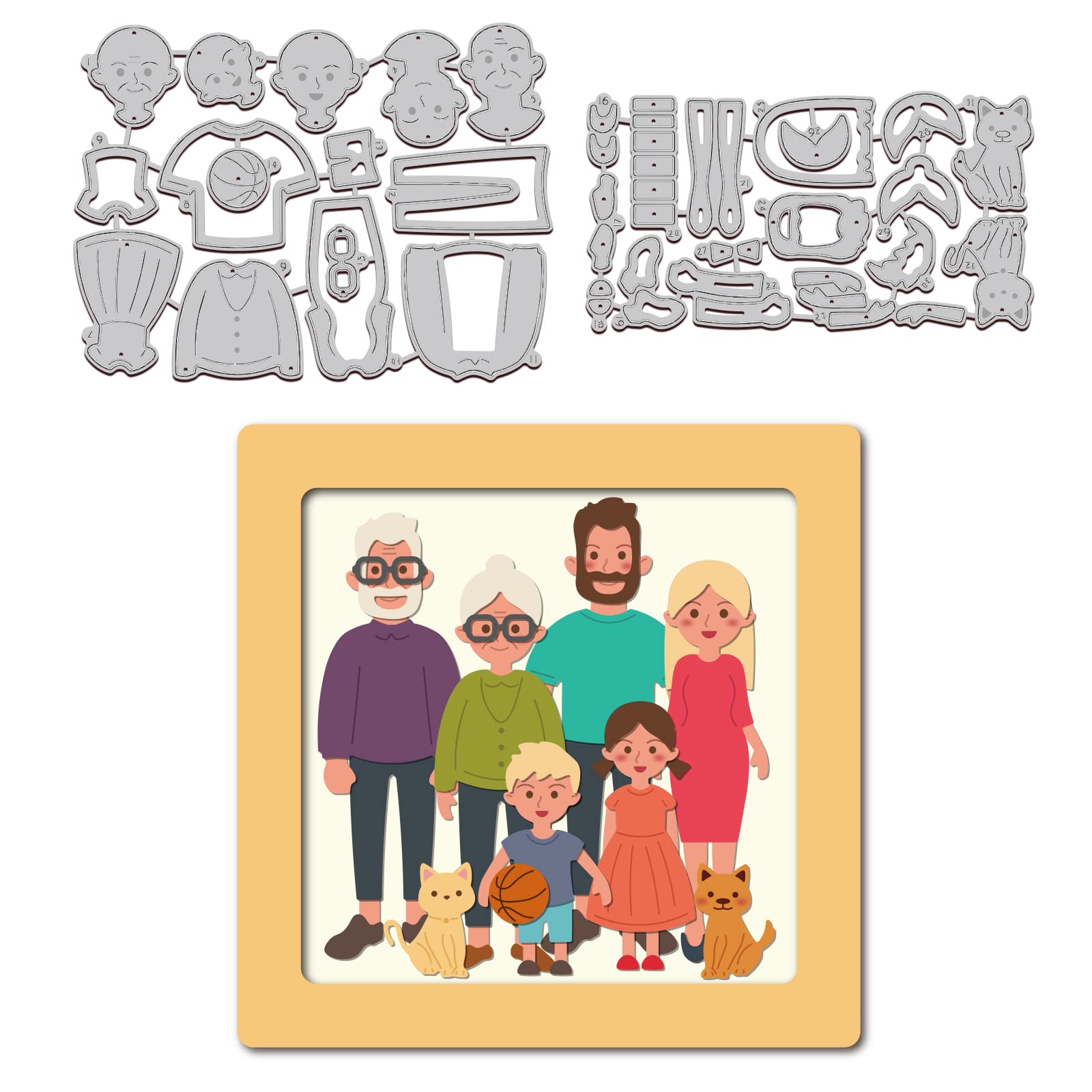 GLOBLELAND Family Cutting Dies Metal People Animal Die Cuts Embossing Stencils Template for Paper Card Making Decoration DIY Scrapbooking Album Craft Decor