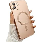 ankofave Magnetic Case for iPhone 12 Phone Case for Women, Shockproof Matte Soft Metallic Luster Design with Full Camera Lens Protector, Compatible with Magsafe Case for iPhone 12 6.1"-Champagne Gold