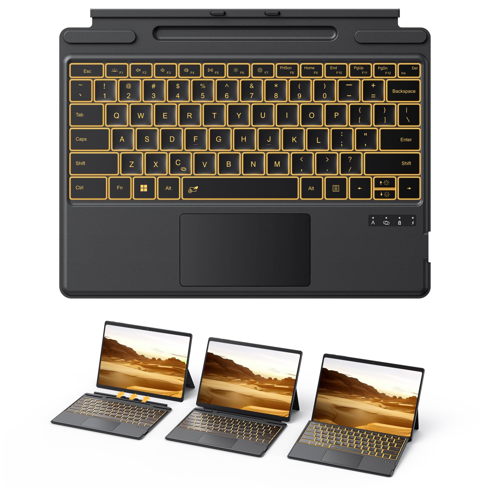Photo 1 of TECURS Bluetooth Keyboard for Microsoft Surface Pro 11/10/9/8/X (13") - Charging Via Type-C Cable(Included), 7-Color Backlit, Trackpad, Pencil Slot, Bluetooth Manual Pairing Type Cover Keyboard