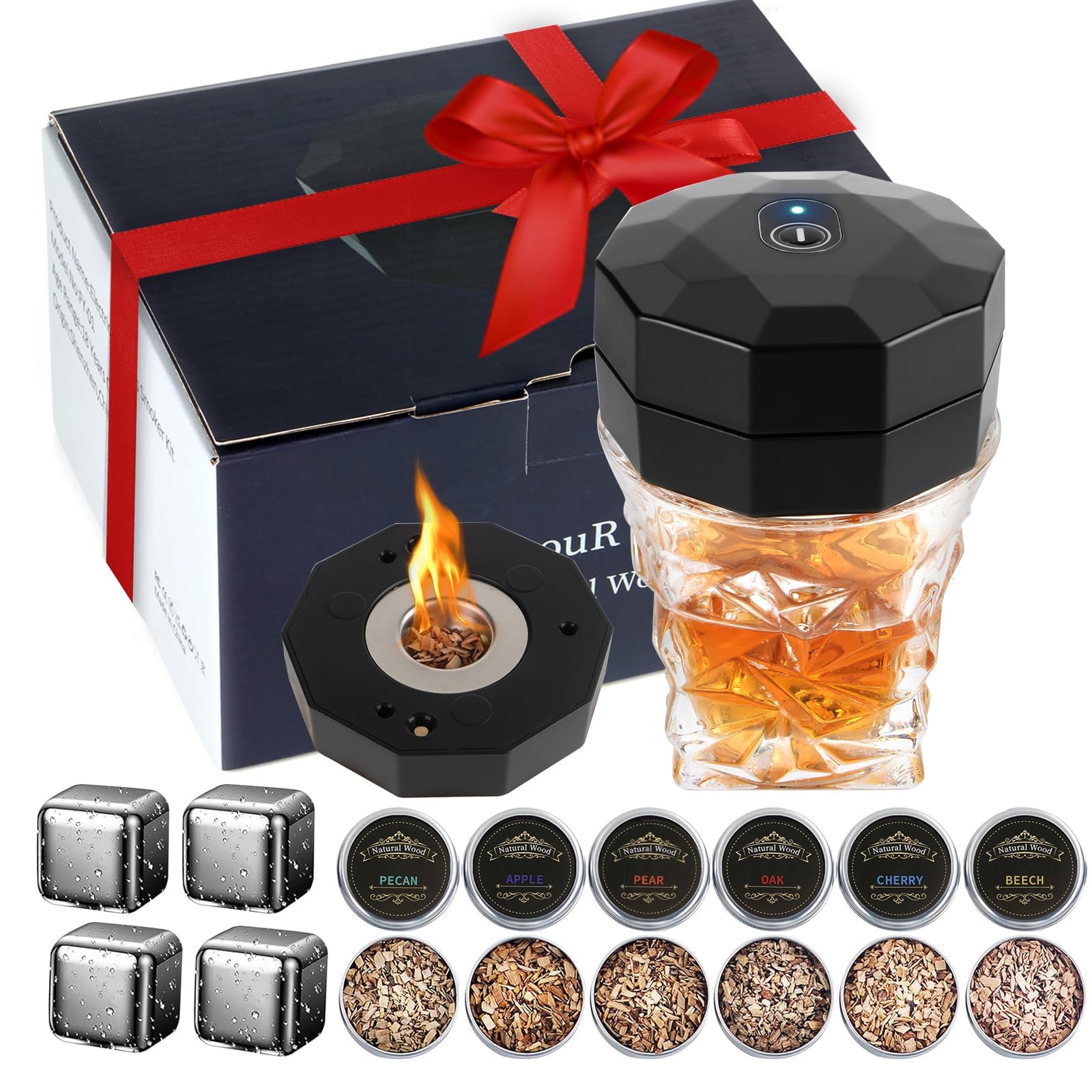 Electric Whiskey Smoker Kit with 6 Wood Chips, Electric Cocktail Smoker Kit Built-in Lighter, No Butane Needed, Gifts for Christmas, Gifts for Men, Dad, Husband