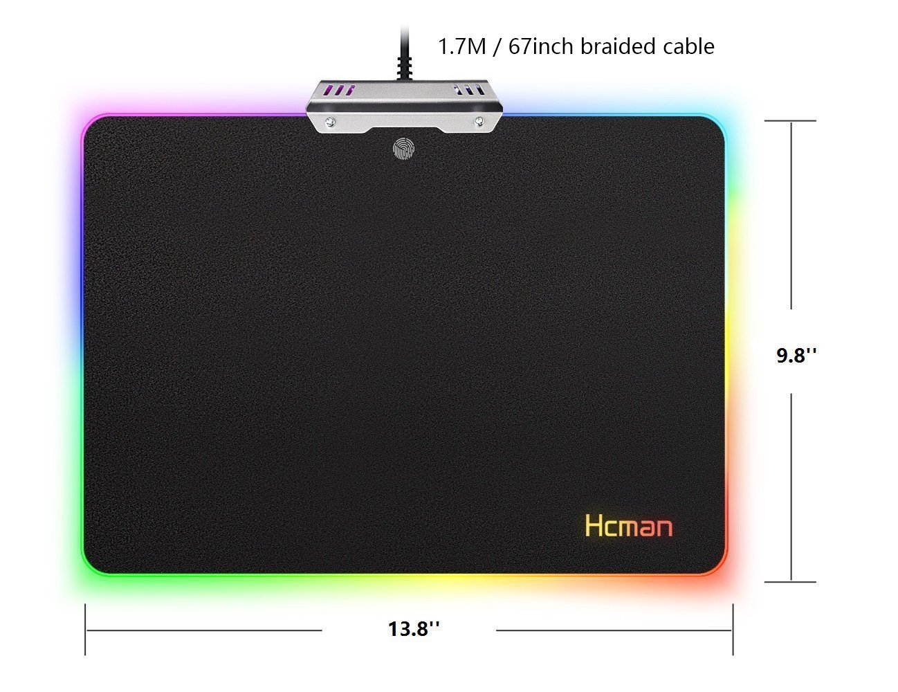 LED RGB Gaming Mouse Pad - Hcman Comfortable Lighting Hard USB Wired Colorful Waterproof Mice Mat for Computer PC & Mac Gamers (Black)