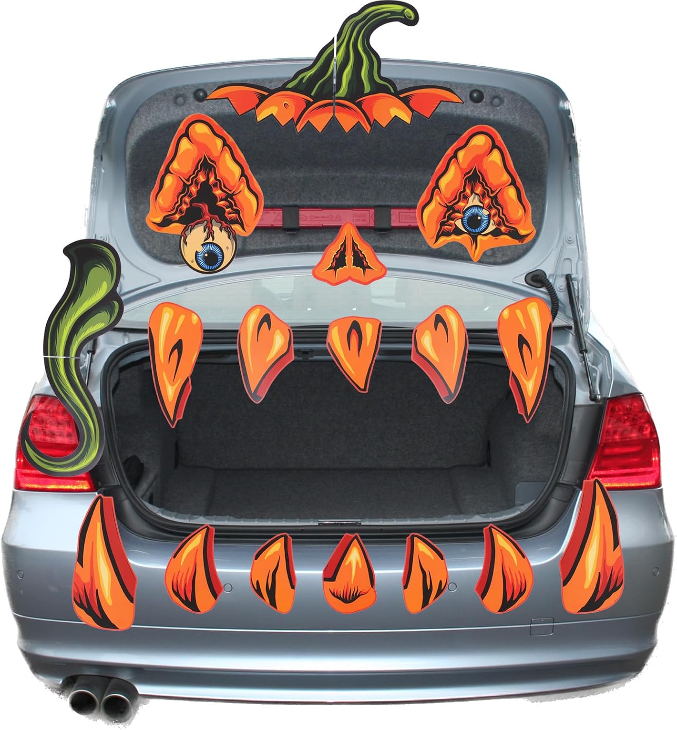 Garage Door Decorations - Trunk or Treat Car Decorations Kit, Halloween Monster Face Decorations for Car & SUV, Outside Garage Archway Door Haunted House Car Stickers Home Party Supplies with Large Mad Face Eyes, Fangs, Nose