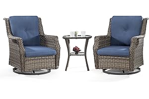 Joyside Patio Bistro Set 3 Pieces - Outdoor Swivel Rocker Patio Chair Set of 2 with Matching Tempered Glass Side Table, Cushion Included(Mixed Grey/Blue)