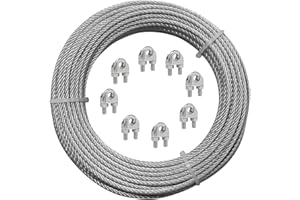 SunnyRoyal Stainless Steel Wire Cable with 8 Wire Clips, Heavy Duty Security Cable Rope for Sun Shade Sail Hardware 3/16 Inch x 25 FT
