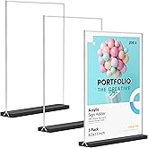 JDEA Acrylic Sign Holder with Black Base Desktop Display Holder for Homes Restaurants Offices Shops (3 Pack)
