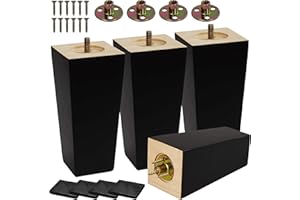 CODIN (5 Sizes: 3"-4"-5"-6"-8" Set of 4 Wood Furniture Legs - Square Sofa Legs, Couch Leg - Brown Mid-Century Modern Replacement Legs for Armchair Recliner Coffee Table Dresser (6")