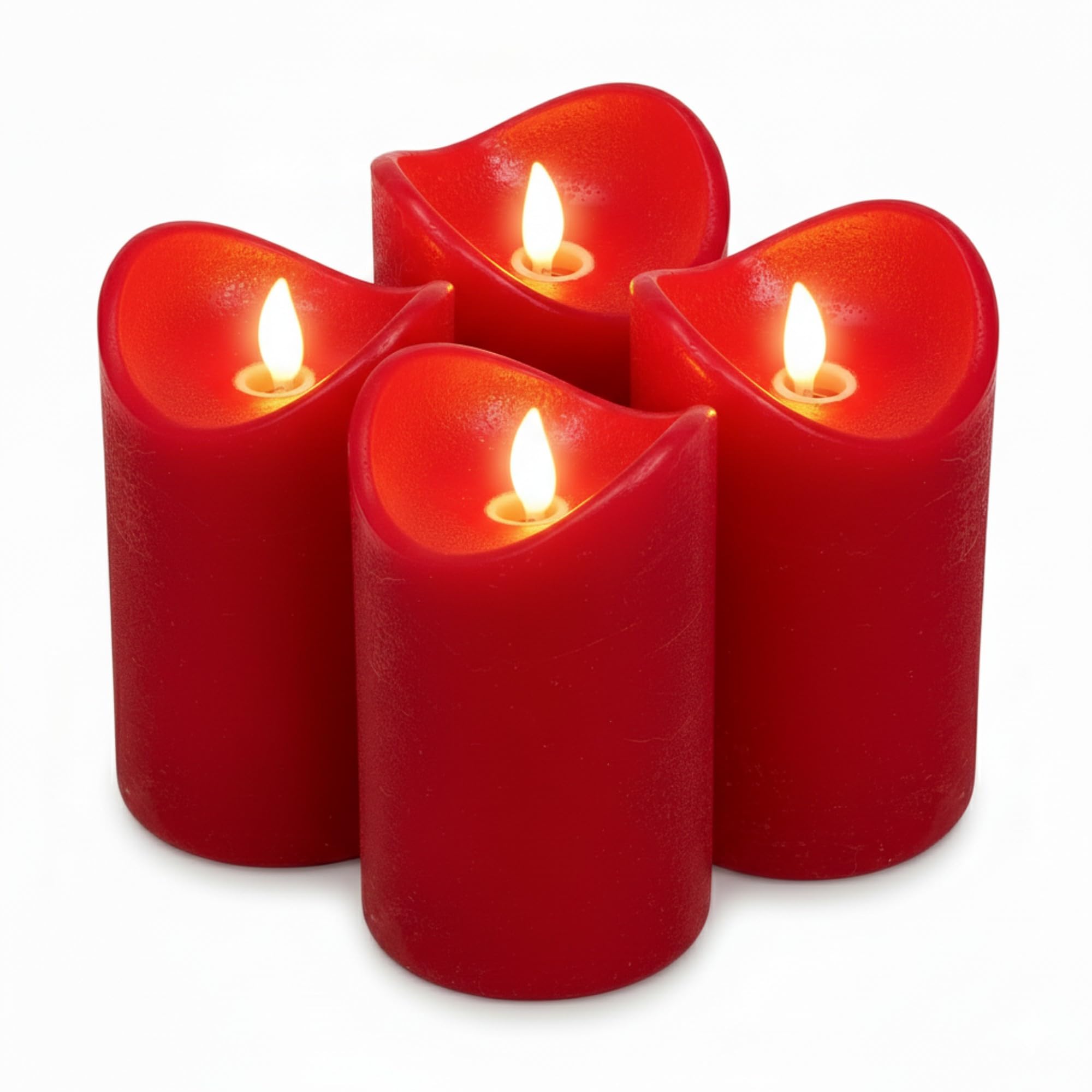 ToCi LED Candle Set Red with 4 Flameless Real Wax Candles (7.5 x 10 cm) with Moving Flame and Timer