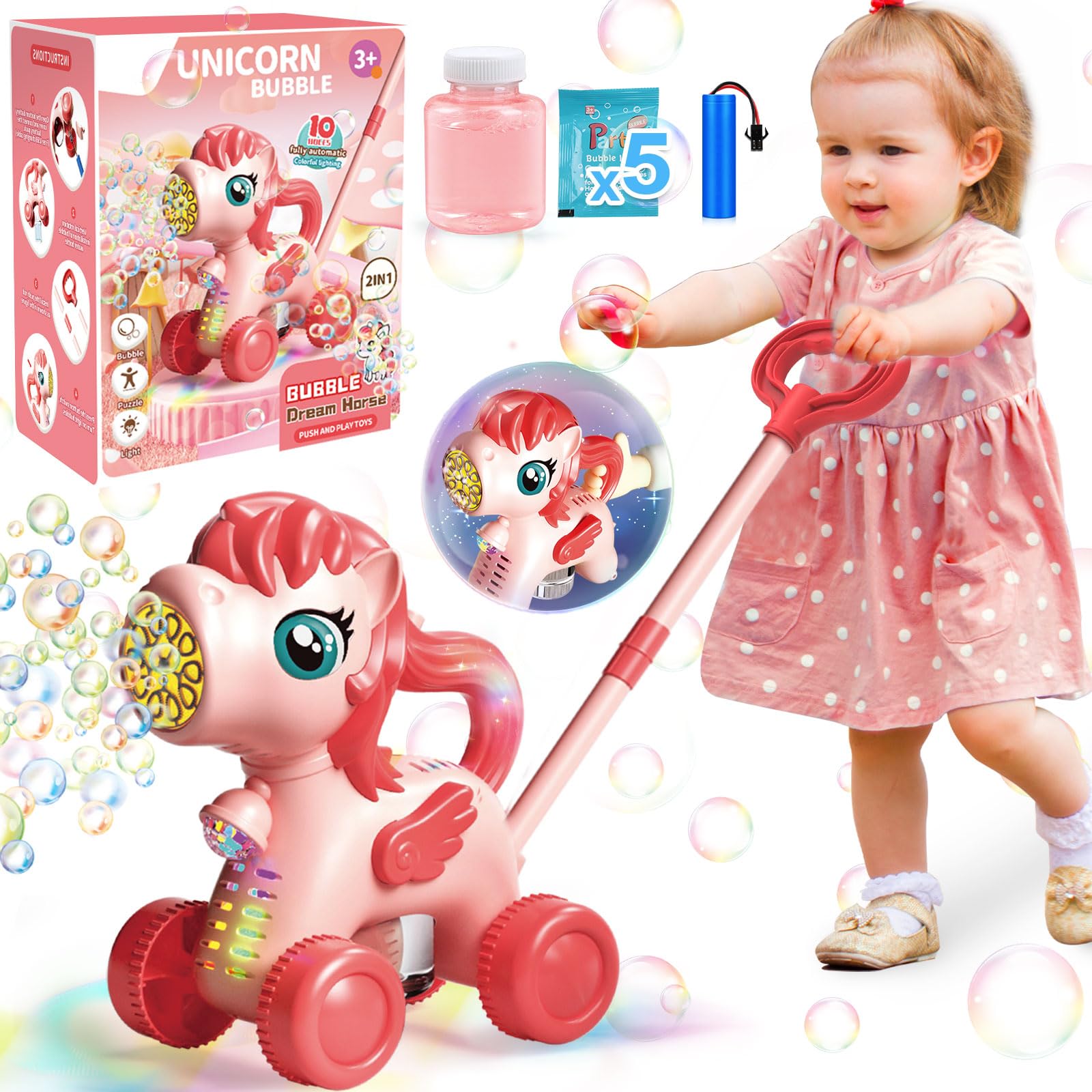Chridark Toys for 3-8 Year Old Kids Girls: Unicorn Bubble Lawn Mower for Toddlers Gifts for 3 4 5 6 7 8 Years Old Girls Boys Birthday Toy for Kid Ages 3-5 Outdoor Garden Bubble Machine Maker