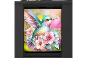 Hummingbird Spring Flowers Dishwasher Magnet Cover, Magnetic Dishwasher Decorate Covers,Magnetic Fridge Door Cover,Refrigerat