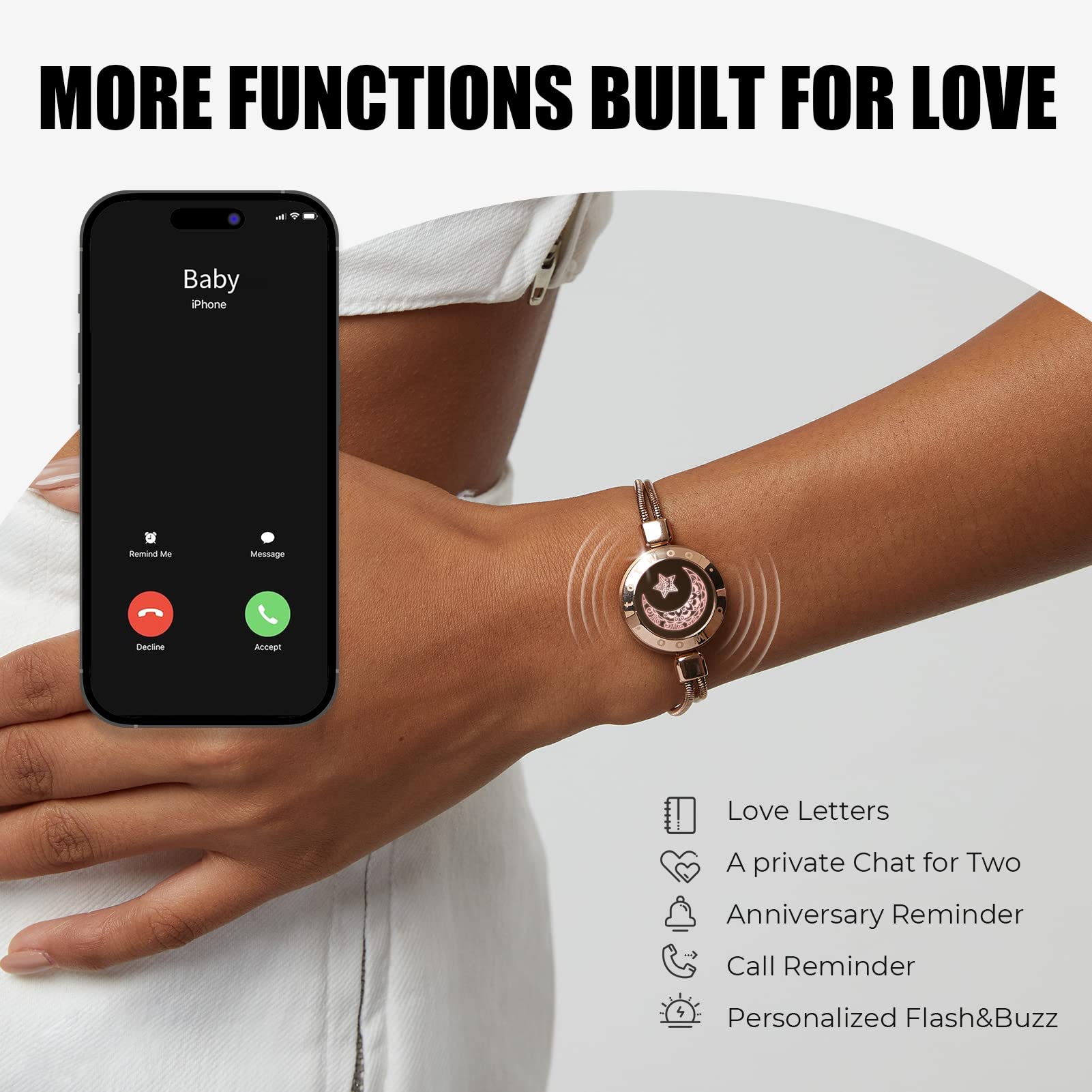 TOTWOO Touch Bracelets for Couples, Vibration & Light up for Love Couples Long Distance Relationship Gifts for Girlfriend Bluetooth Pairing Jewelry
