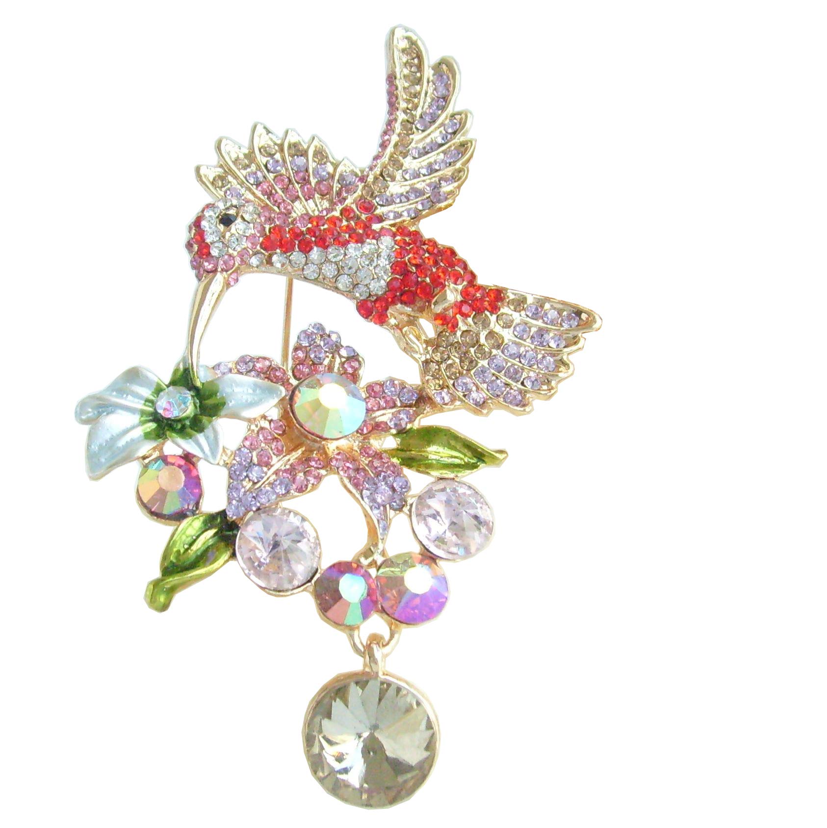 Sindary Charming 3.54" Animal Hummingbird Brooch Pin Austrian Crystal Pendant UKB6385 (Gold-Tone Multicolor)