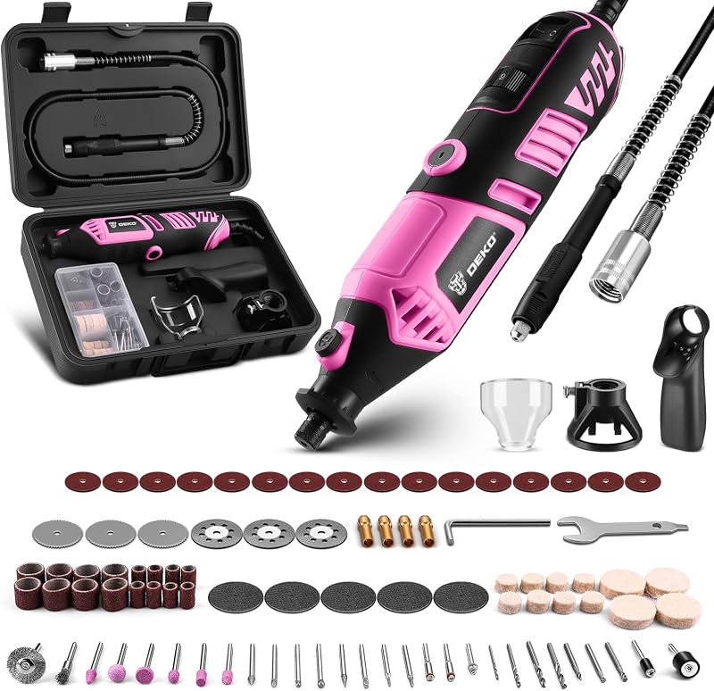DEKOPRO Power Rotary Tool Kit 170W 220V 126pc Pink Multi DIY Set