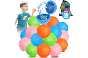 Tizikcon 16PCS Magnetic Reusable Water Balloons for Kids Outdoor Activities, Refillable Latex-free Pool Beach Bath Toys, Self Sealing Water Bombs Splash Balls Quick Fill for Summer Games