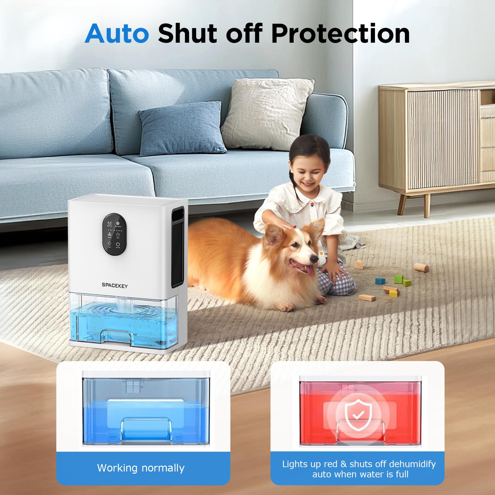 Dehumidifier, 106 OZ Water Tank (1000 sq.ft) Dehumidifiers for Home, Quiet Dehumidifier for Bathroom Bedroom Basement RV with Timer Setting, Auto Shut Off, 7 Colors LED Light, Sleep Modes, White