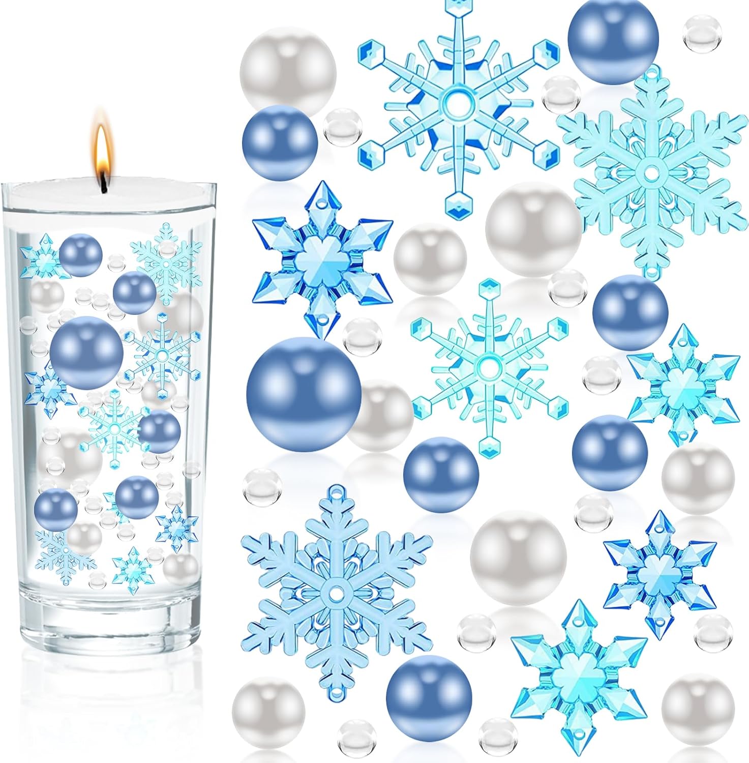 Vase Fillers - LAKISIN 6106 Pieces Christmas Vase Filler, Floating Pearls for Vase Fillers, Water Gel Jelly Beads Balls for Christmas Home Table Party Decor (Snowflake)