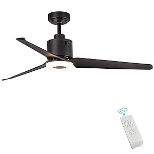 Indoor Ceiling Fan Light Fixtures - FINXIN Bronze Remote LED 52 Ceiling Fans For Bedroom,Living Room,Dining Room Including Motor,3-Blades,Remote Switch (Black)