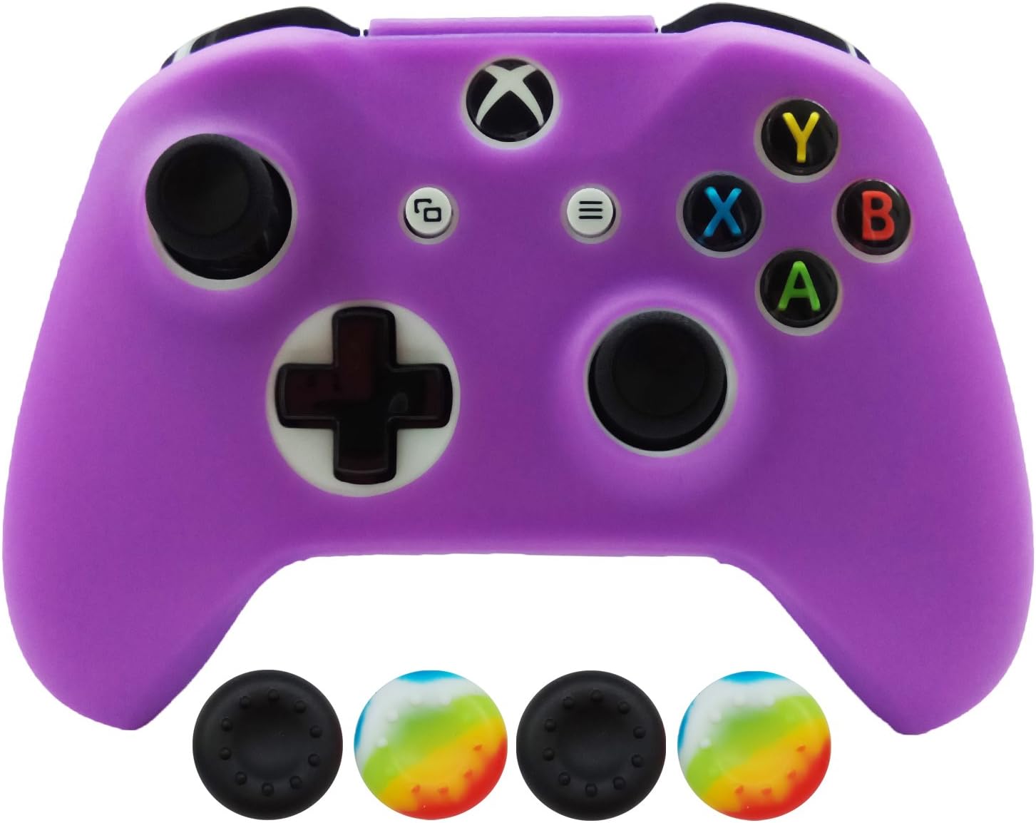 Hikfly Silicone Controller Cover Skin Protector Case Faceplates Kits for Xbox One X / One S /Slim Controller Video Games with 4pcs Thumb Grips Caps(Purple)