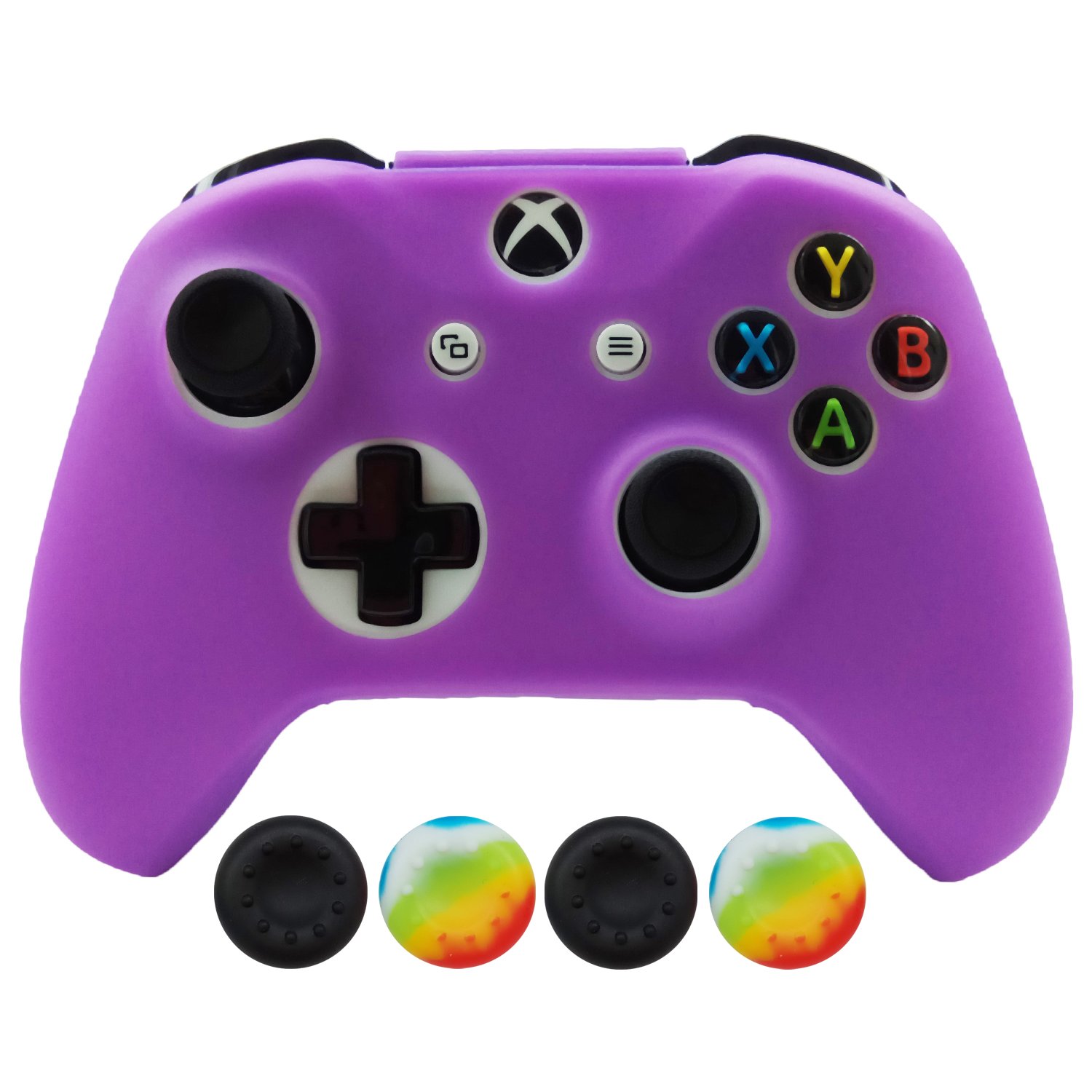 Hikfly Silicone Controller Cover Skin Protector Case Faceplates Kits for Xbox One X / One S /Slim Controller Video Games with 4pcs Thumb Grips Caps(Purple)