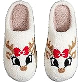 Christmas Slippers Reindeer Slippers for Women and Men Holiday Halloween Slippers Indoor Bedroom Fluffy Warm Fleece Slippers Winter Soft Cozy Home Non-Slip Soft Plush Slip-on Wool Lined House Shoes
