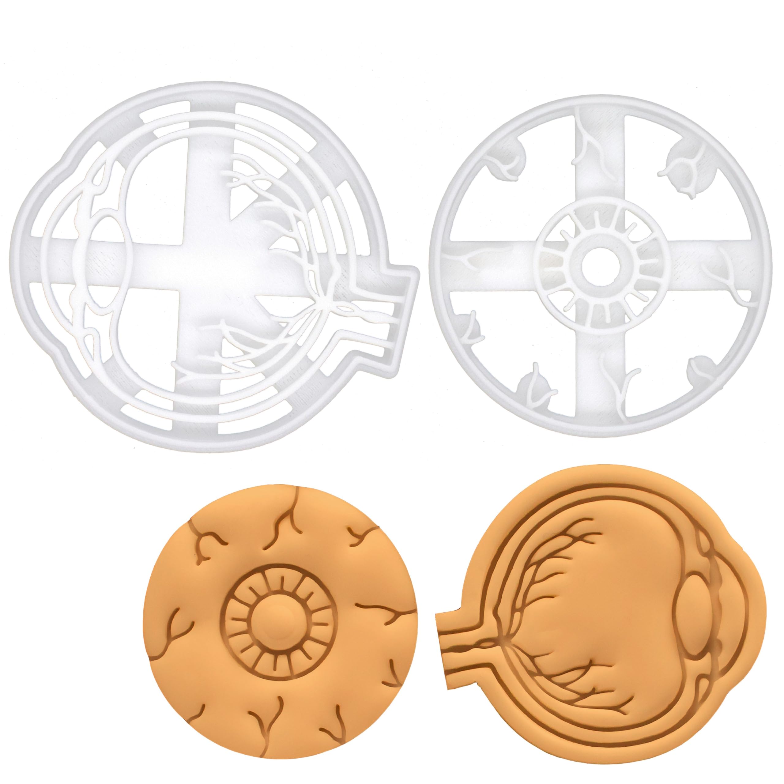 BAKERLOGY Set of 2 Eyeball Cookie Cutters (Designs: Side and Front) - Detailed Biscuit Cutter Design for Baking and Crafts, Ideal on Fondant, Dough, Clay