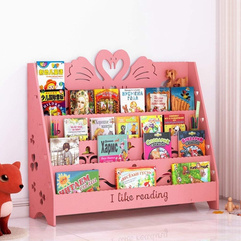 DSWDA Pink Swan Cartoon Cartoon Carving Children's Album Bookshelf Living Room Landing Corner Book Stand School Reading Bookshelf (Size : Large)