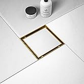 Bernkot Square Shower Drain 6", Brushed Gold Floor Drain with Tiled Insert Grate & Hair Strainer, 304 Stainless Steel Bathroom 2-in-1 Tiled in Drain, CUPC Certified (Brushed Gold, 6'')