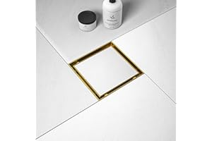 Bernkot Square Shower Drain 6", Brushed Gold Floor Drain with Tiled Insert Grate & Hair Strainer, 304 Stainless Steel Bathroom 2-in-1 Tiled in Drain, CUPC Certified (Brushed Gold, 6'')