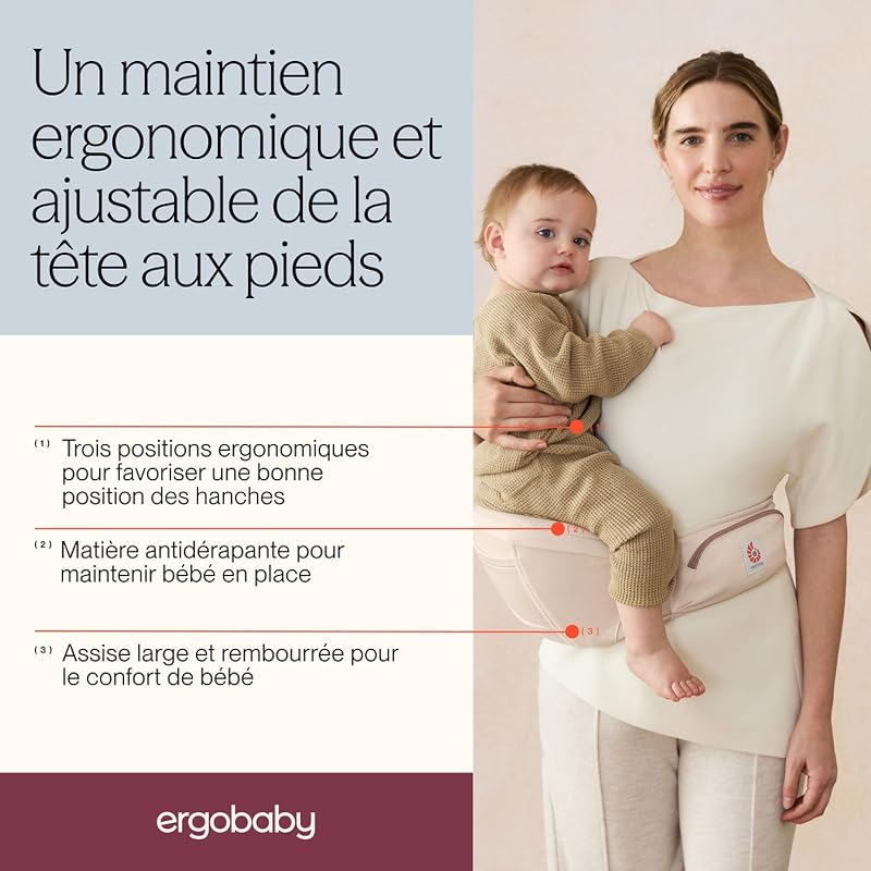 Lift Hip Seat Babytrage mit Babyhüftsitz für Babys und Kleinkinder ab 6 Monaten (7,7 kg - 20,4 kg), Hüftsitz Trage Hüfttrage, Pearl Grey