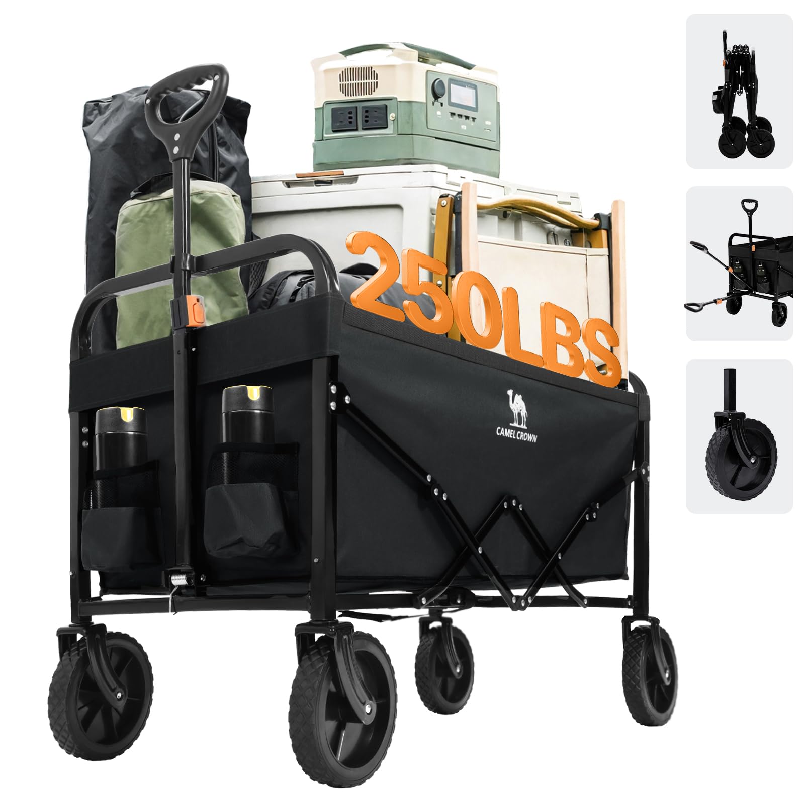 Photo 1 of (Damaged)(sold for parts) CAMEL CROWN Collapsible Wagon Cart with Wheels with 250lbs Weight Capacity Portable Folding Wagon with All Terrain Wheels Portable Large 