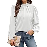 WIHOLL Long Sleeve Shirts for Women Mock Neck Tops Pleated Front Blouses Dressy Casual Spring Fall Clothes 2026 Fashion