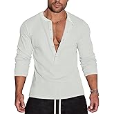 Agilelin Men's Waffle Henley 5 Buttons Stylish Long&Short Sleeve T-Shirt Casual Slim Fit Tee